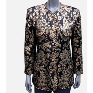 Evan-Picone Womens Luxury Brocade Blazer Jacket Gold & Black Size 10